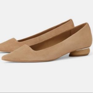[Zara] Suede Nude Flats with Wood & Metal Heel